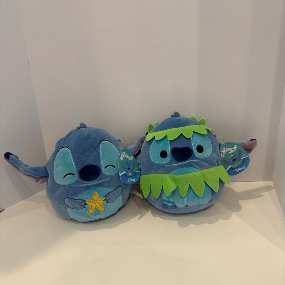 NWT Lilo & Stitch 9 in squishmallow Grass skirt. 2nd with 6.5 in Alien Star 9 in